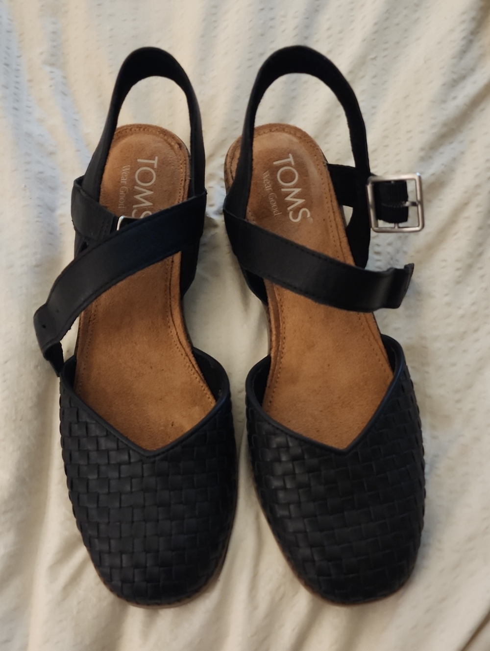 Toms Black Woven Slingback Mules